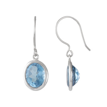 Round Sterling Silver Blue Topaz Earrings